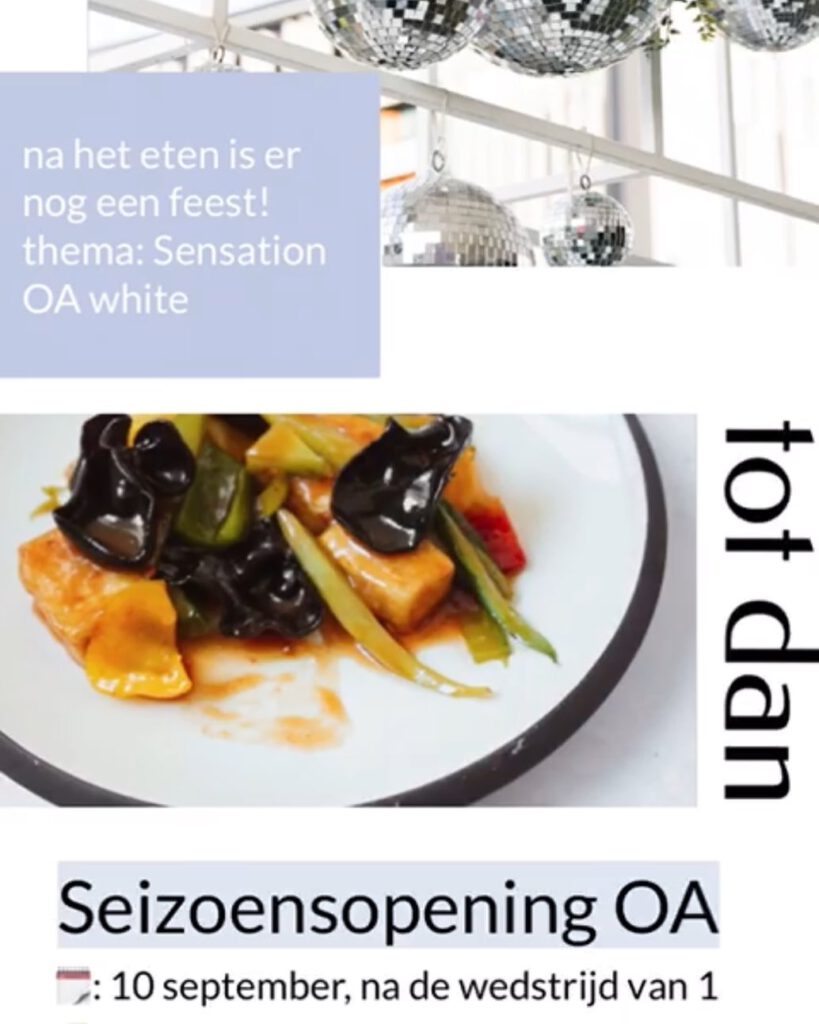Seizoensopening 10 september | aanmelden eten
