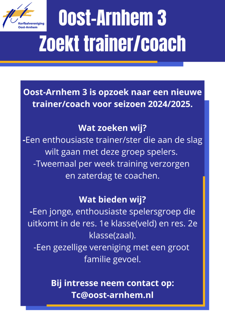 Oost-Arnhem 3 Zoekt trainercoach