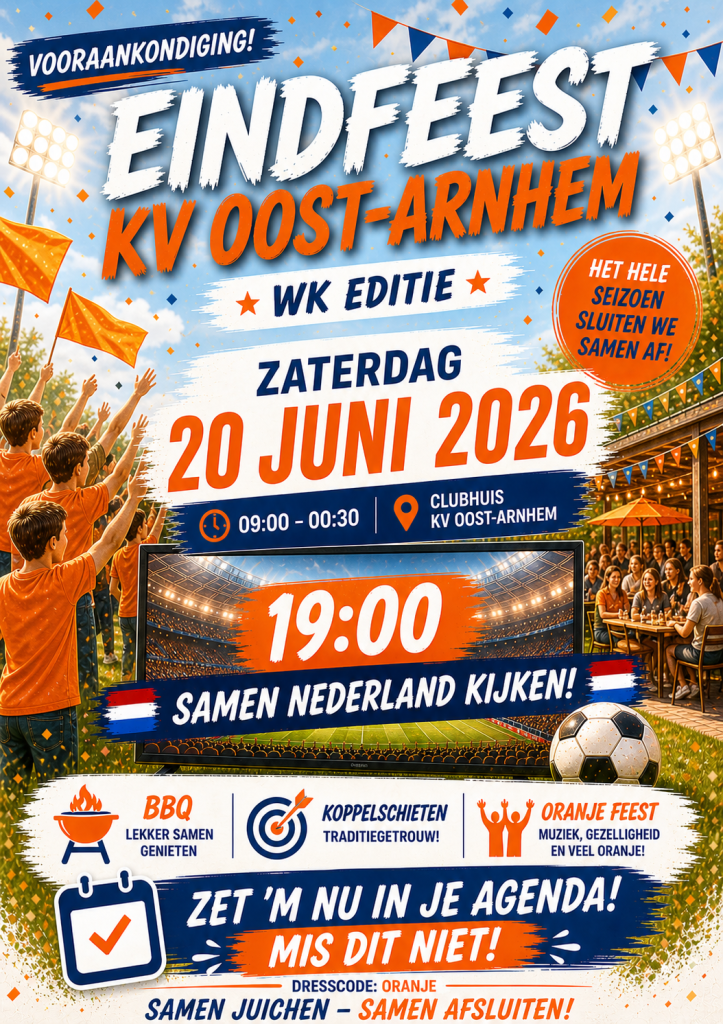 vooraankondiging eindfeest op zaterdag 20 juni 2026